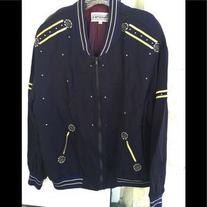 Navy bomber jacket with gold embellishments